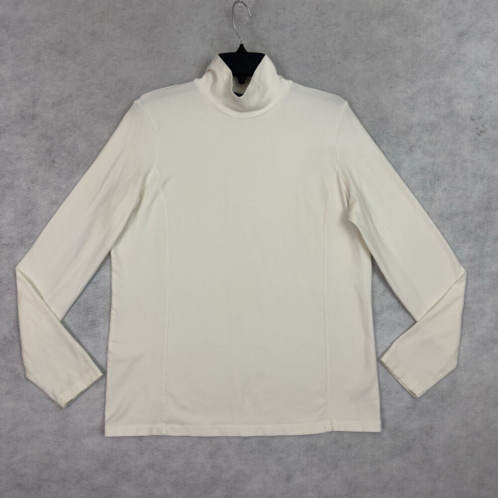 Eddie Bauer Mens L Turtleneck Long Sleeve Stretch Cotton Ivory Cream Base Layer